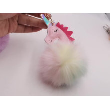 Pink Unicorn fluffy Pompom Keychain for women bag,car ring